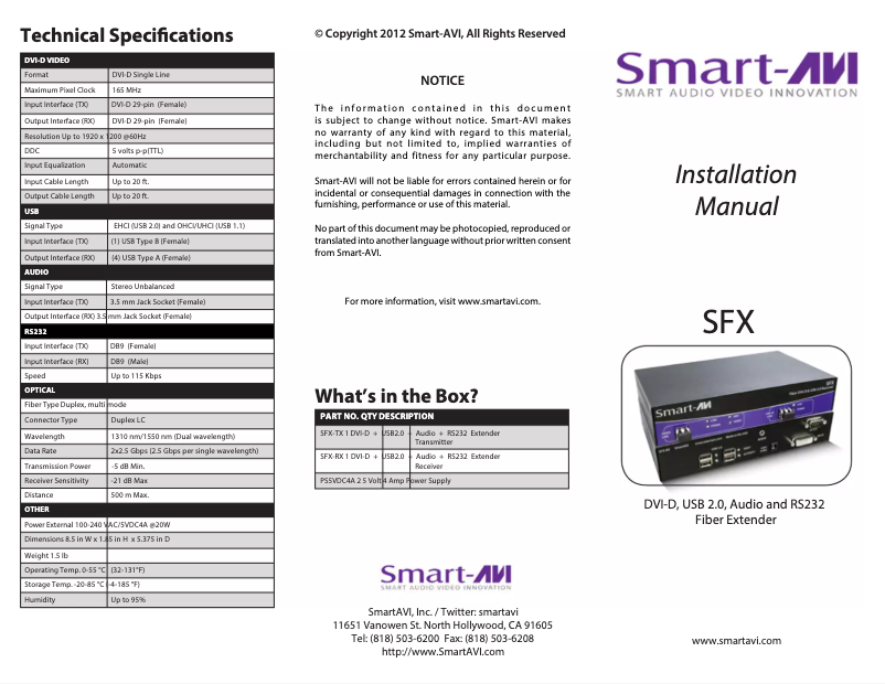 Page 1 de la notice Manuel utilisateur Smart-AVI SFX-M-S