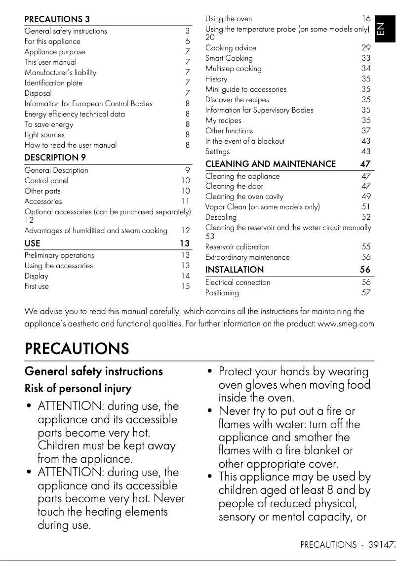 Page n°1 - Manuel utilisateur Smeg SOA6104S4PG