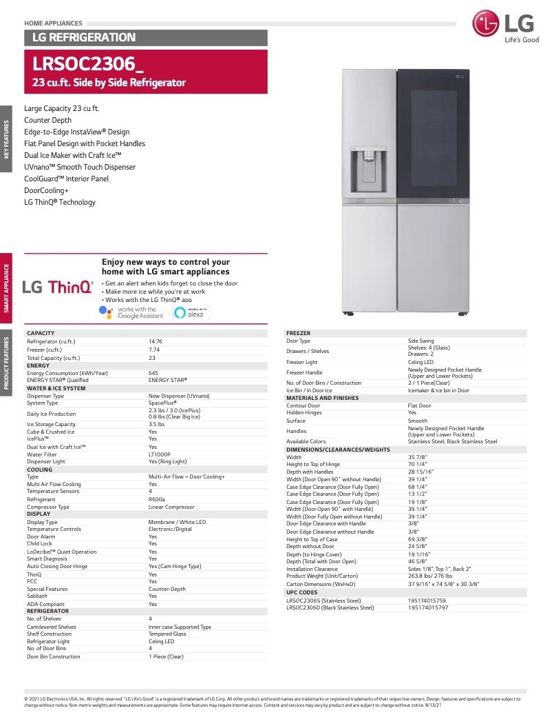 Página 1 del manual Ficha técnica LG LRSOC2306D