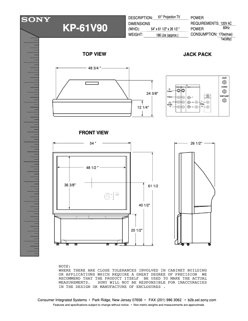 Page 1 de la notice Guide d'installation Sony KP-61V90