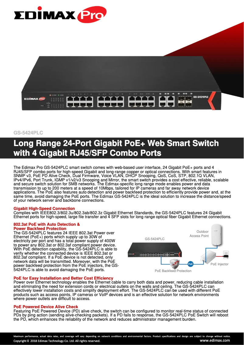 Página 1 del manual Ficha técnica Edimax GS-5424PLC
