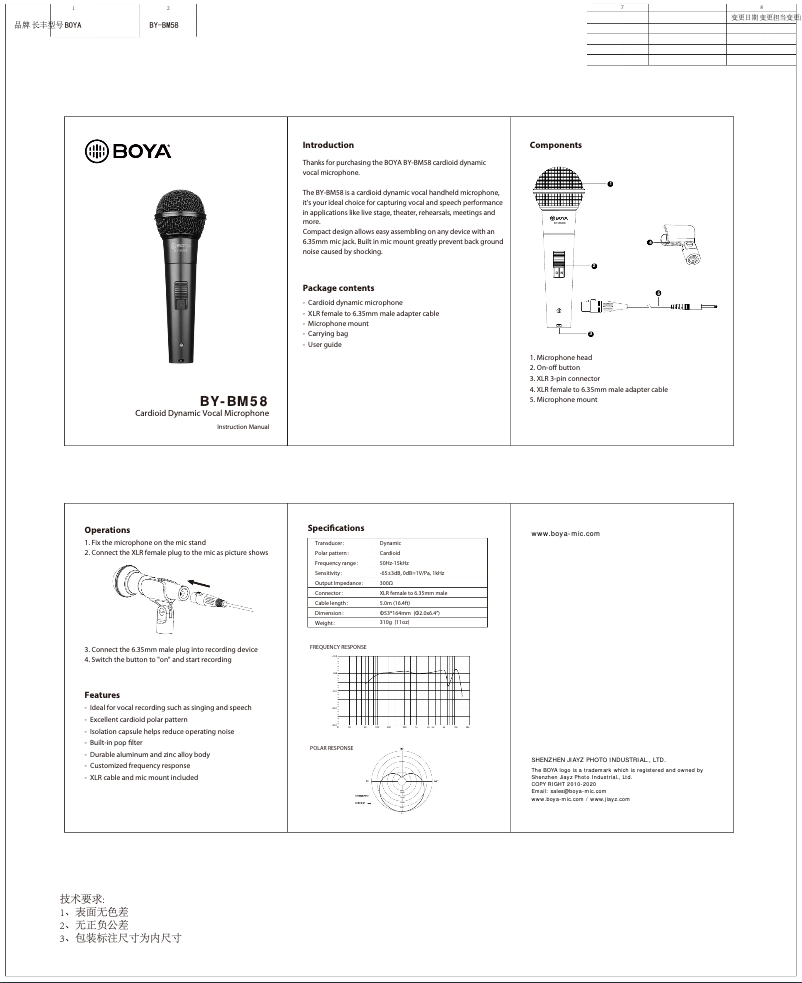 Page n°1 - Manuel utilisateur BOYA BY-BM58