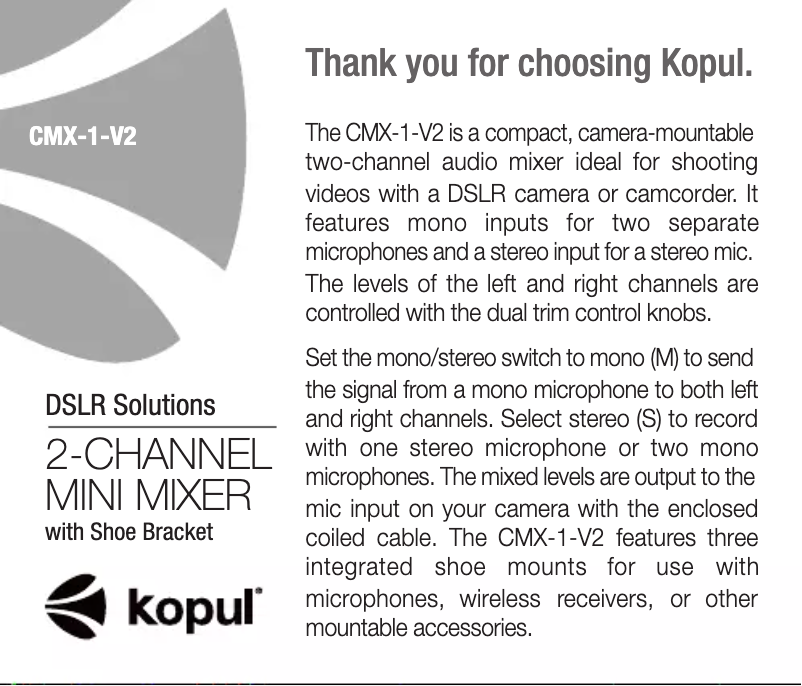 Image de la première page du manuel de l'appareil CMX-1-V2