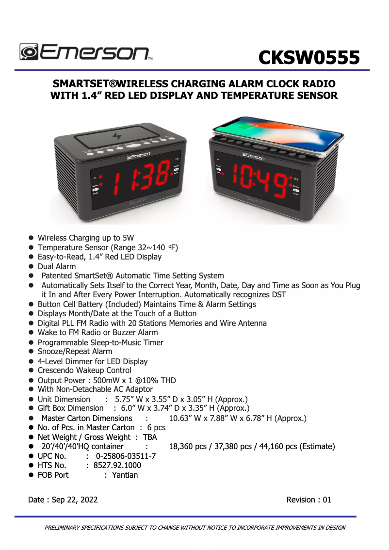 Page n°1 - Fiche technique Emerson CKSW0555