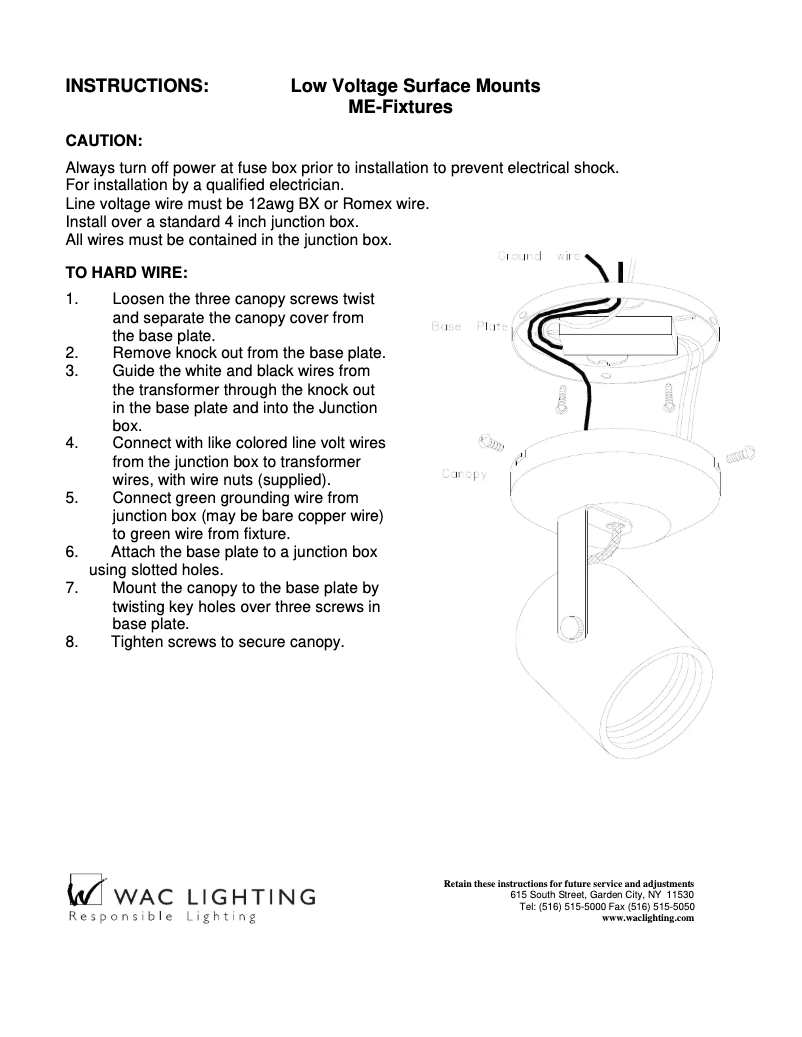 Page 1 de la notice Manuel utilisateur WAC Lighting ME-007