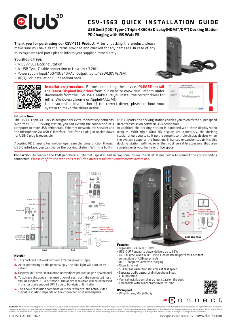 Page n°1 - Manuel utilisateur CLUB3D CSV-1563