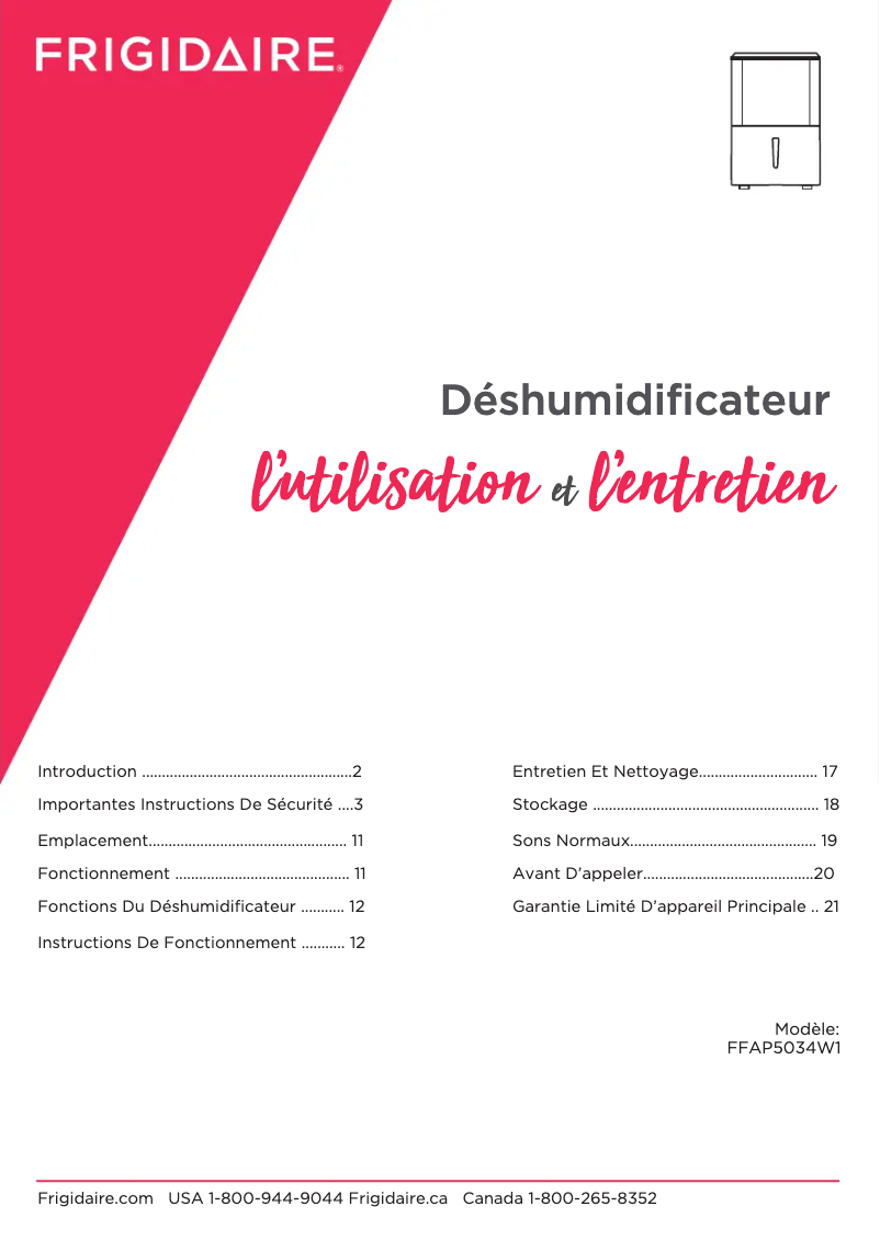 Page n°1 - Manuel utilisateur Frigidaire FFAP5034W1