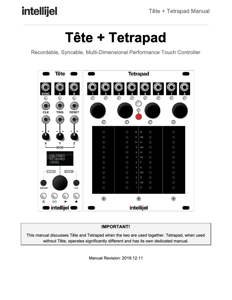 Page 1 de la notice Manuel utilisateur Intellijel Tête + Tetrapad