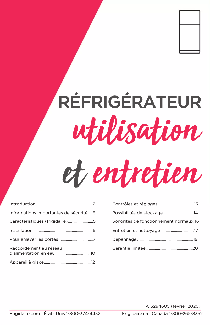 Page n°1 - Manuel utilisateur Frigidaire FFHT1425VV