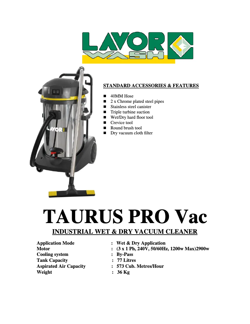 Image de la première page du manuel de l'appareil Taurus Pro
