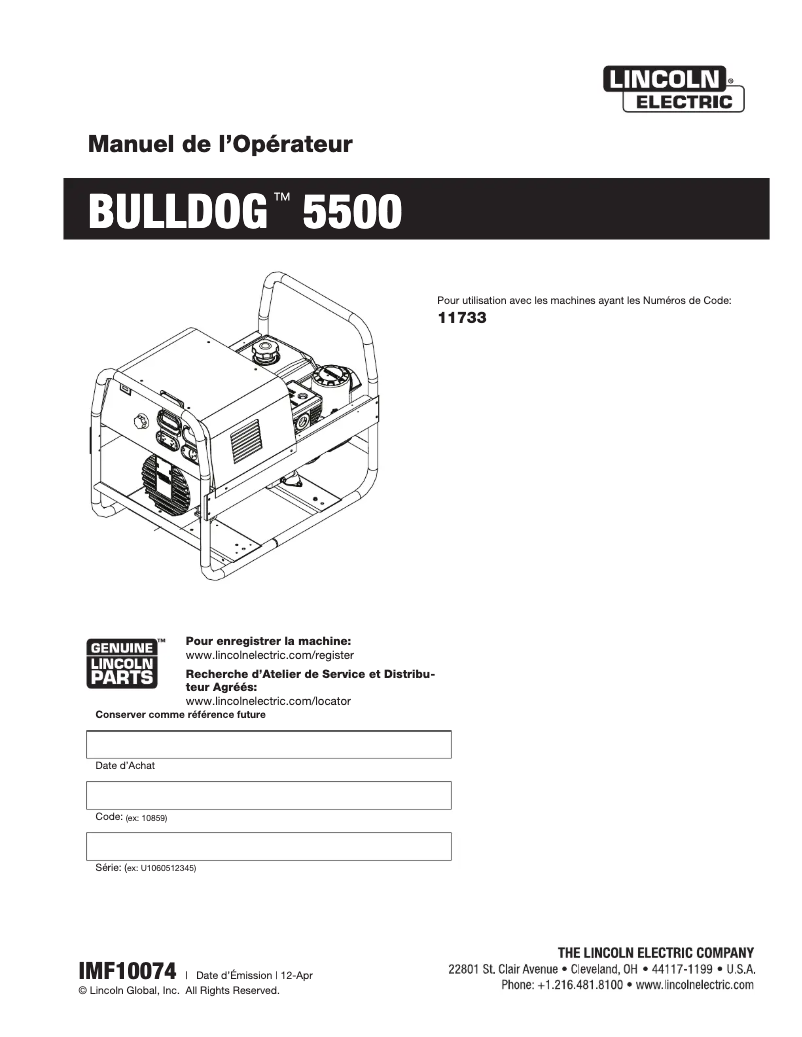 Page 1 de la notice Manuel utilisateur Lincoln Electric Bulldog 5500