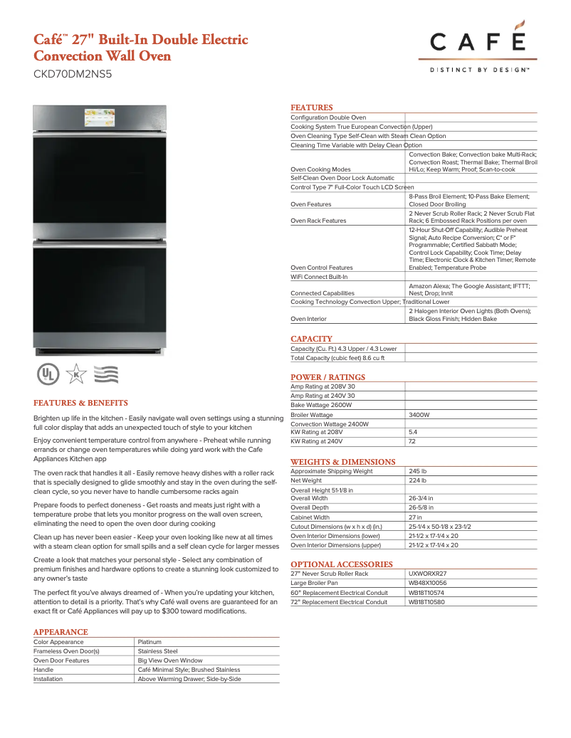 Page 1 de la notice Fiche technique GE CKD70DM2NS5