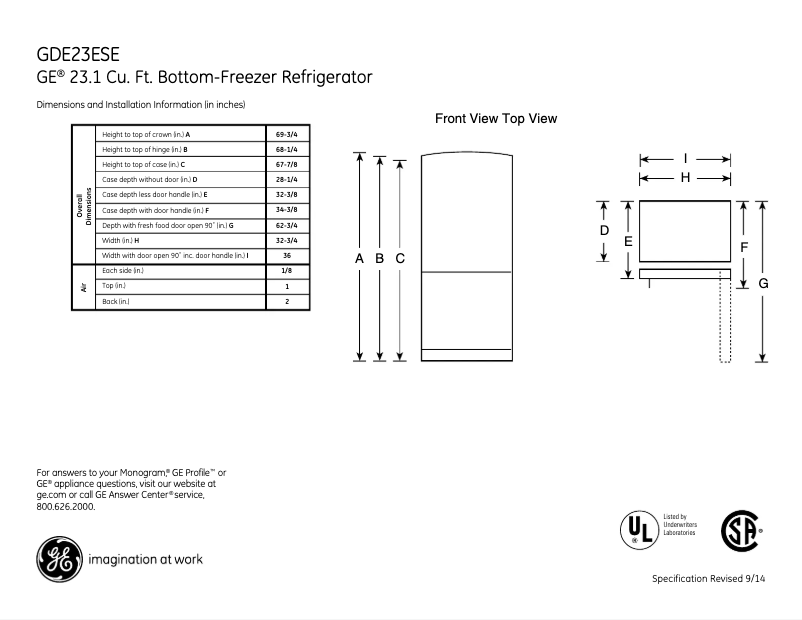 Page n°1 - Fiche technique GE GDE23ESESS