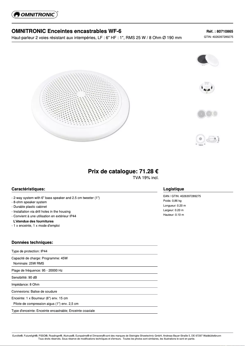 Página 1 del manual Ficha técnica Omnitronic WF-6