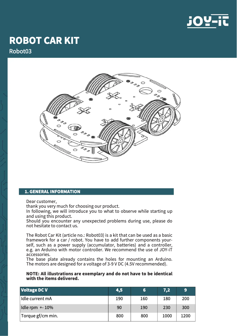 Page n°1 - Manuel utilisateur Joy-It Robot03