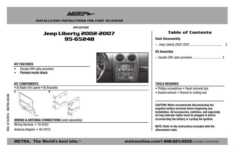Page n°1 - Guide d'installation Metra 95-6524B