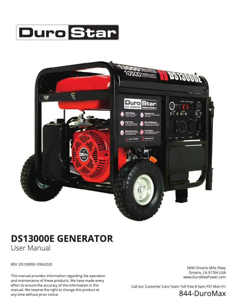 Page n°1 - Manuel utilisateur DuroMax DS13000E