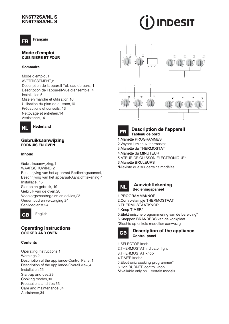 Page 1 de la notice Manuel utilisateur Indesit KN6T72SA(W)/NL S