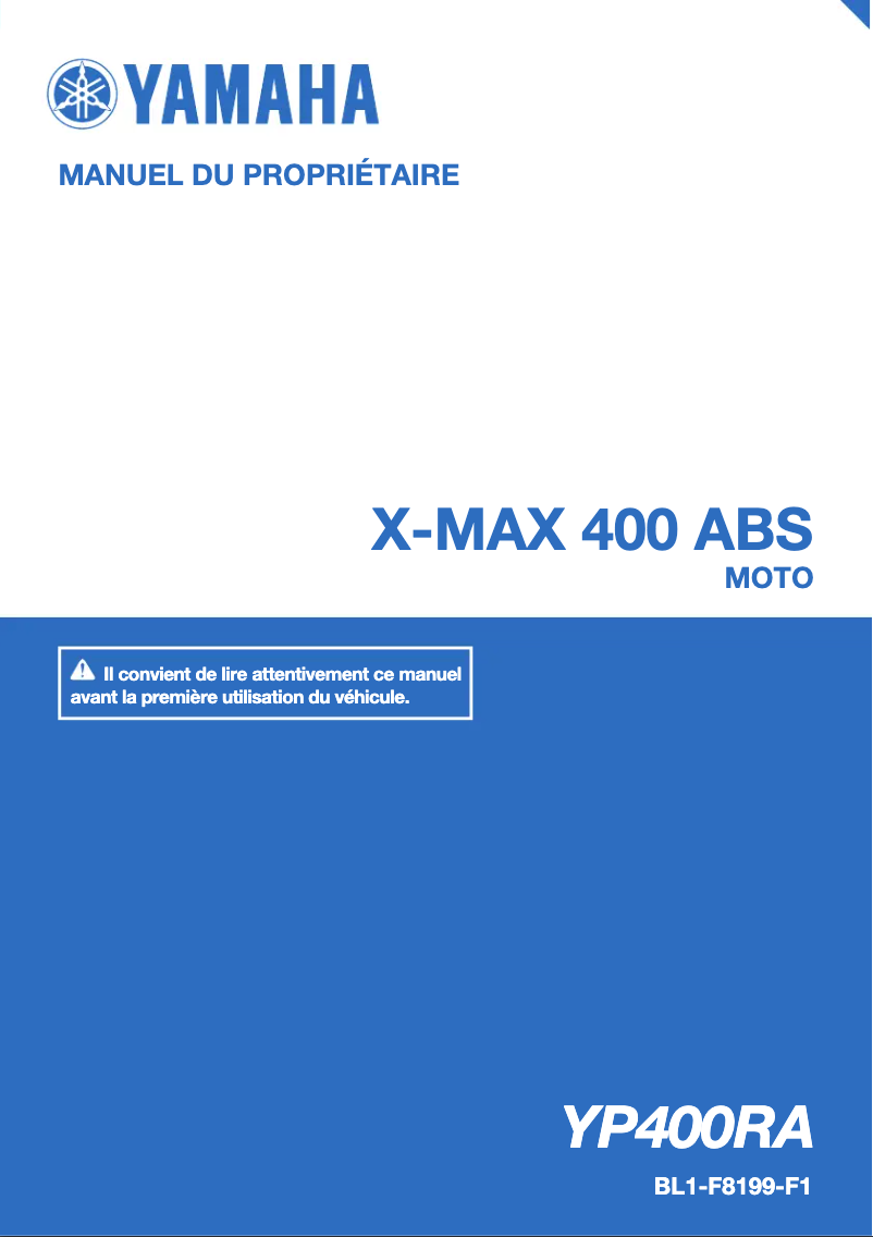 Image de la première page du manuel de l'appareil XMAX 400 (2020)