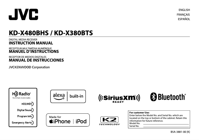 Page 1 de la notice Manuel utilisateur JVC KD-X380BTS