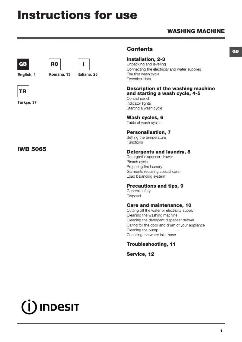 Image de la première page du manuel de l'appareil IWB 5065 (EU)