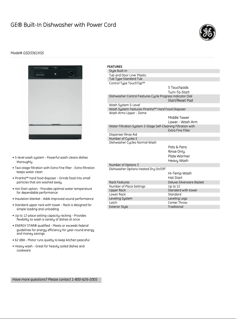 Imagen de la primera página del manual del dispositivo GSD3361KSS