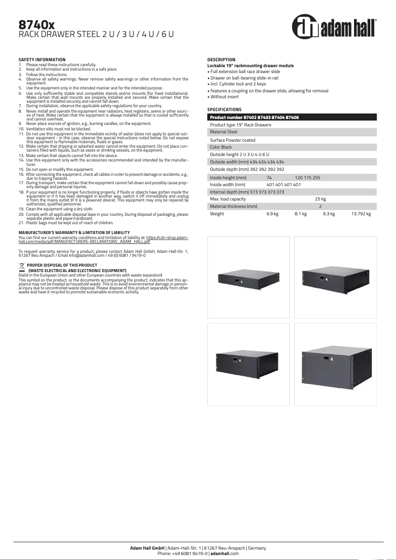 Page 1 de la notice Manuel utilisateur Adam Hall 87406