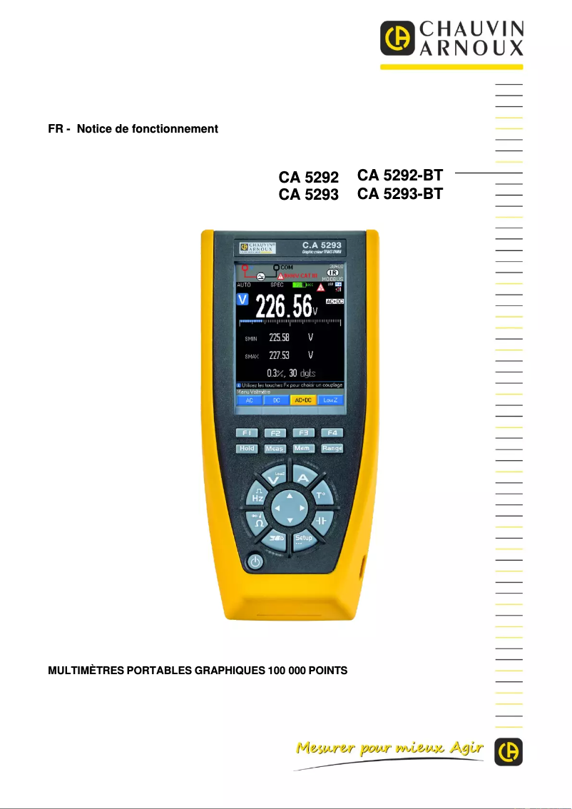 Page 1 de la notice Manuel utilisateur Chauvin Arnoux CA 5293