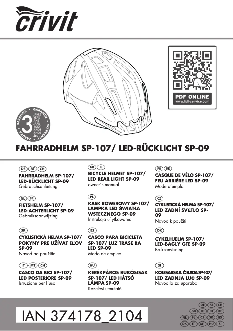 Page 1 de la notice Manuel utilisateur Crivit IAN 374178