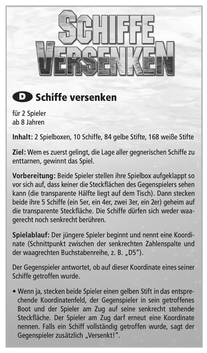 Image de la première page du manuel de l'appareil Schiffe versenken