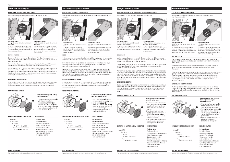 Imagen de la primera página del manual del dispositivo Pro Cadence Sensor