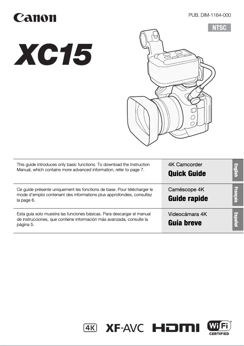Page n°1 - Guide de démarrage rapide Canon XC15