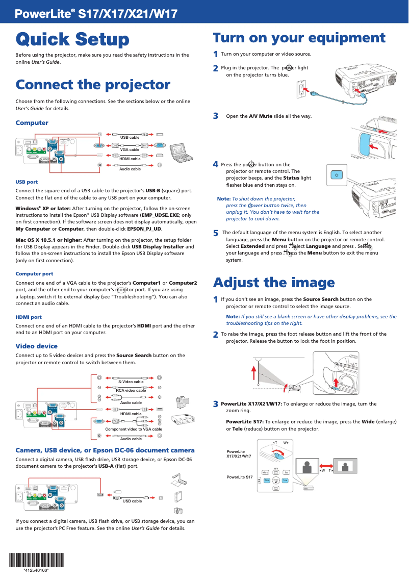 Imagen de la primera página del manual del dispositivo PowerLite X17