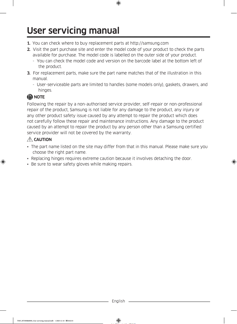 Page 1 de la notice Manuel utilisateur Samsung SR400LSTC