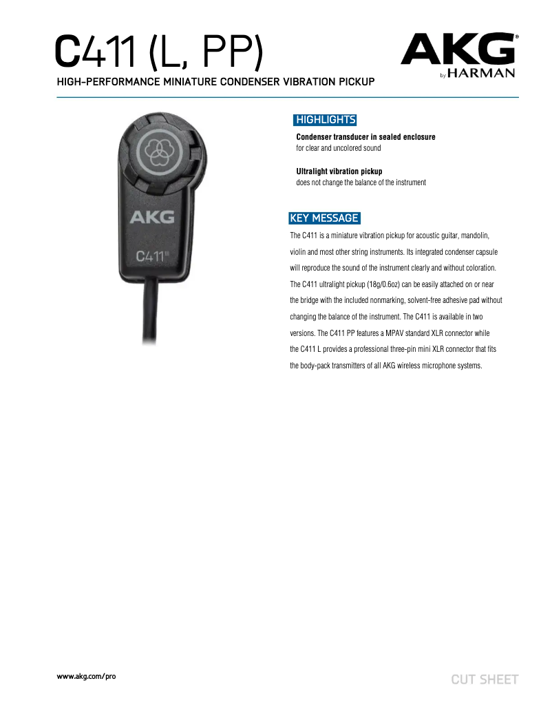 Page 1 de la notice Fiche technique AKG C 411