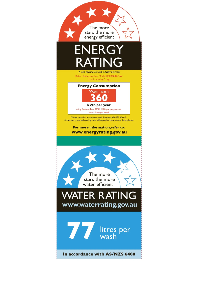 Page 1 de la notice Label énergétique Beko BFLB904ADW