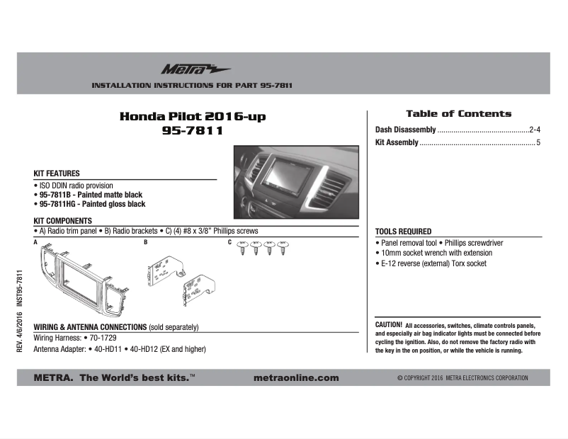 Page n°1 - Manuel utilisateur Metra 95-7811B