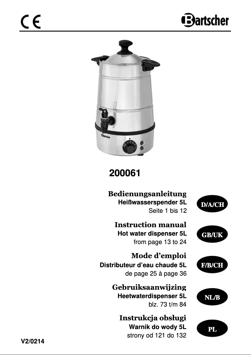 Page n°1 - Manuel utilisateur Bartscher 150993