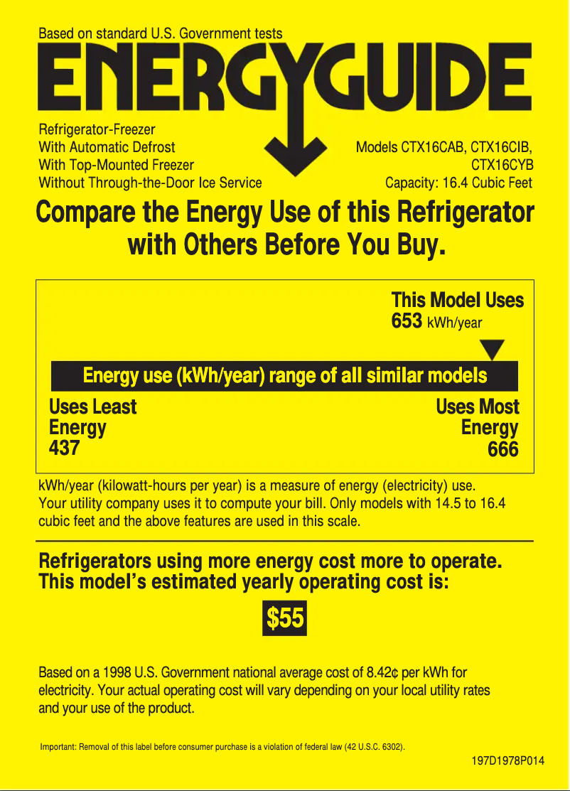 Page 1 de la notice Label énergétique Hotpoint CTX16CIBLAA