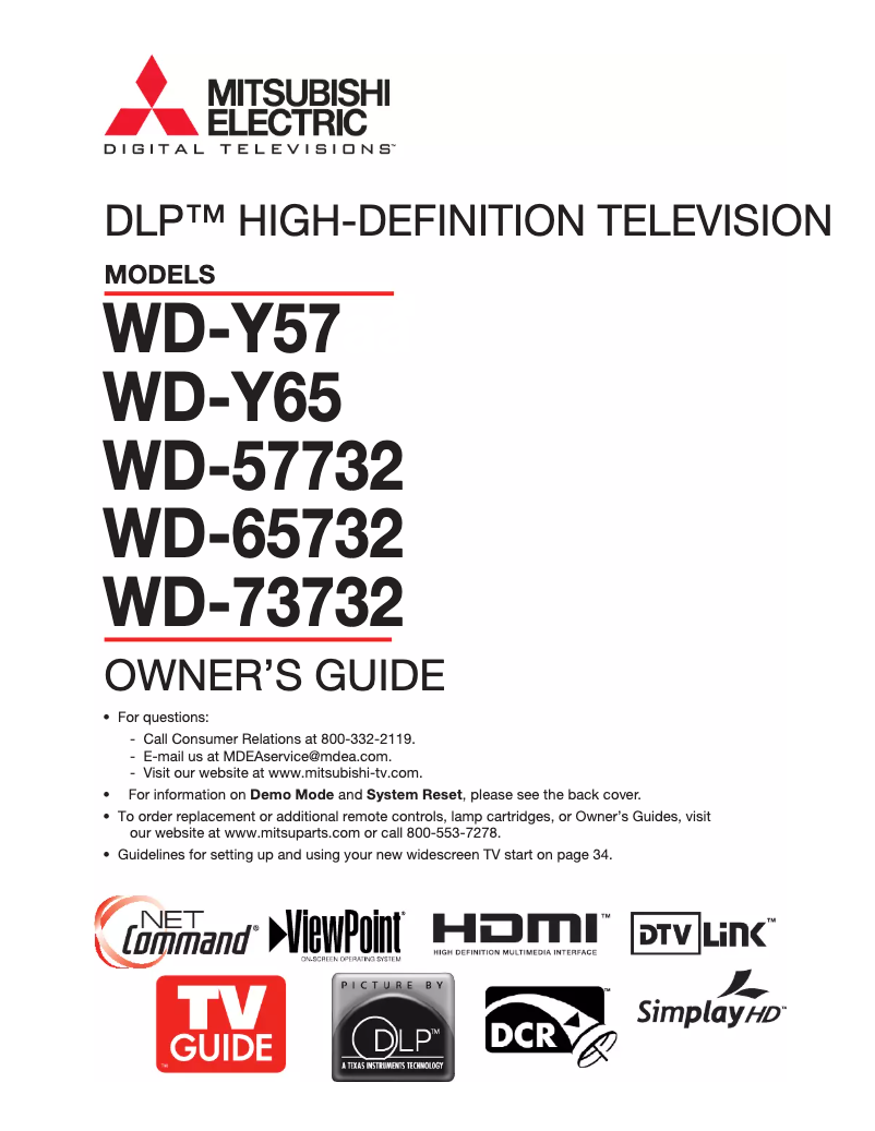 Page 1 de la notice Manuel utilisateur Mitsubishi WD-73732
