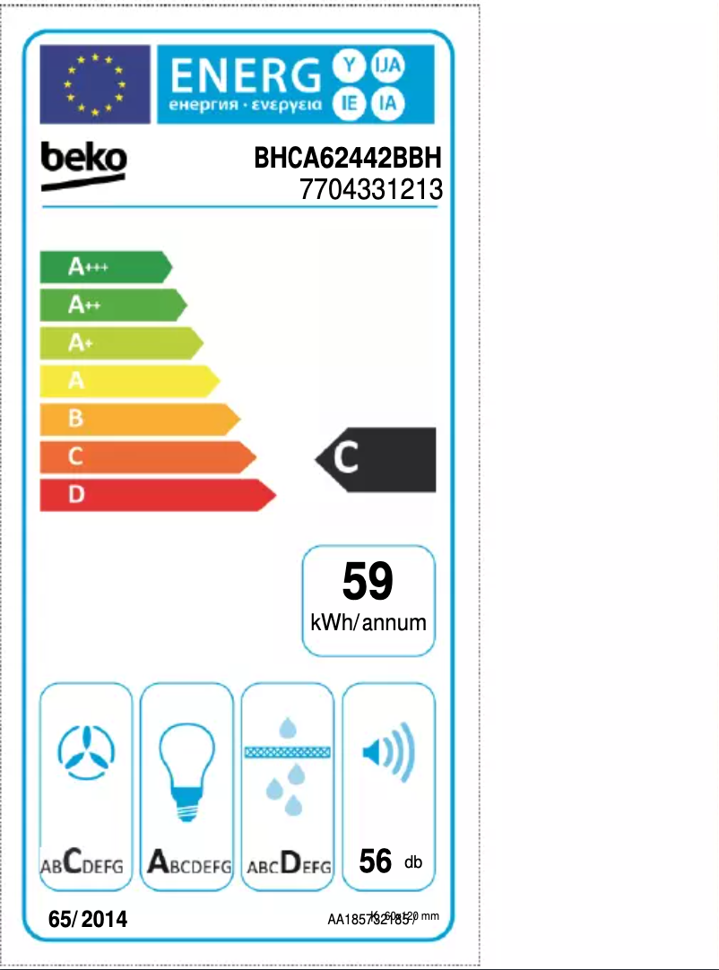 Page n°1 - Label énergétique Beko BHCA62442BBH