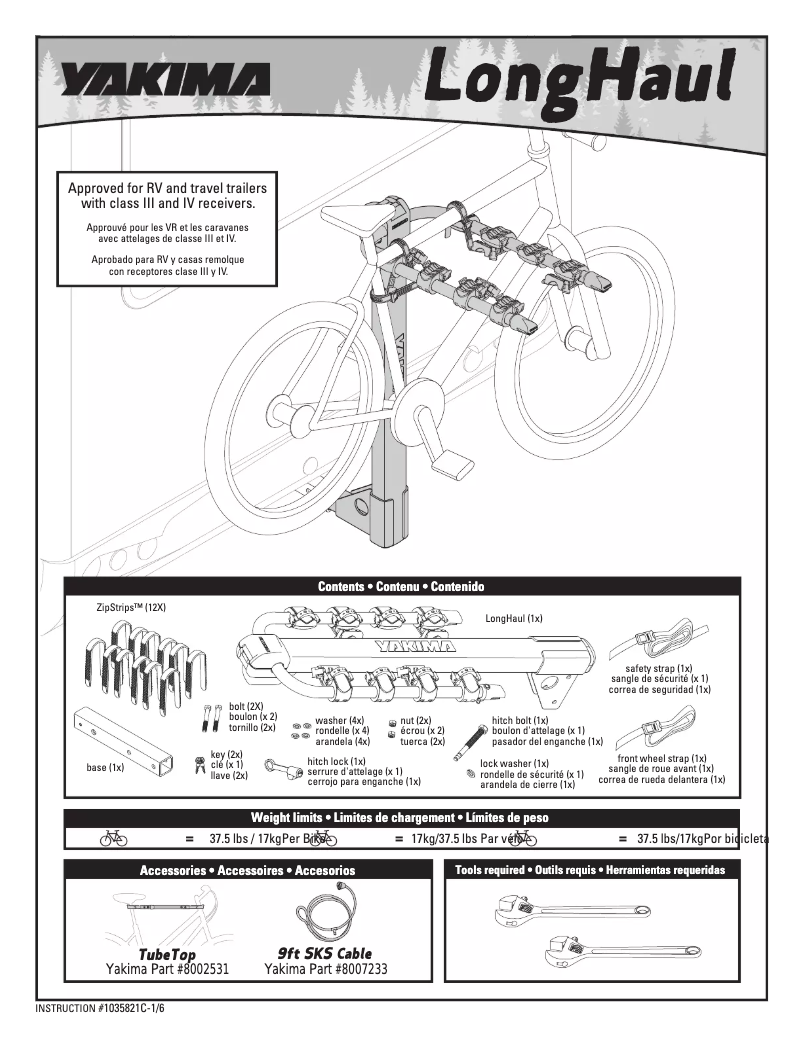 Page 1 de la notice Manuel utilisateur Yakima LongHaul