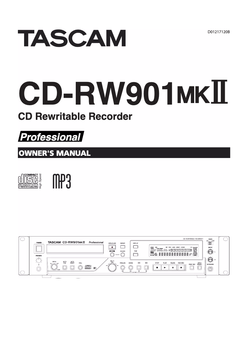 Page n°1 - Manuel utilisateur Tascam CD-RW901MKII