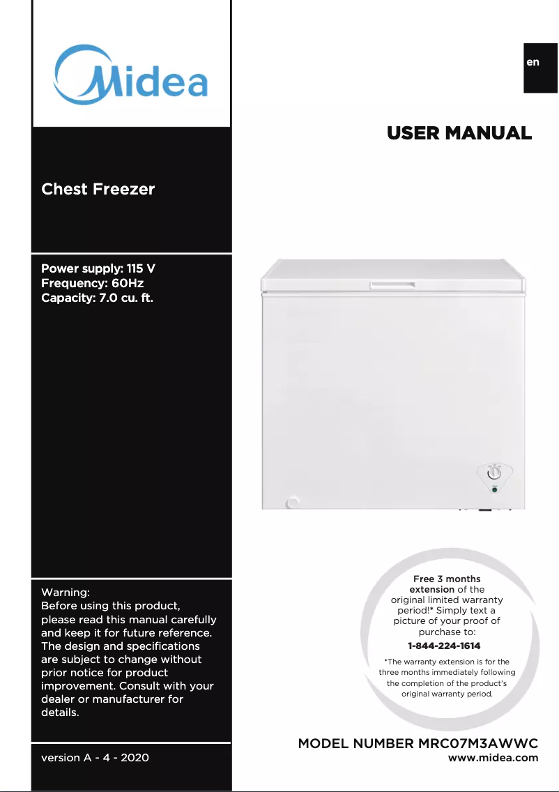 Page 1 de la notice Manuel utilisateur Midea MRC07M3AWWC