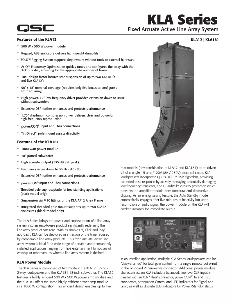 Página 1 del manual Ficha técnica QSC KLA181