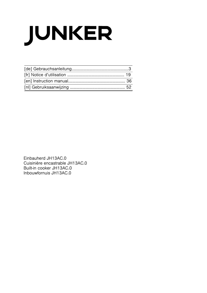 Page 1 de la notice Manuel utilisateur Junker JH13AC50