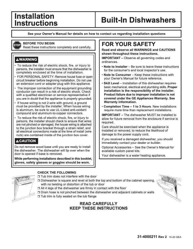 Page 1 de la notice Guide d'installation GE GDT565SSNSS