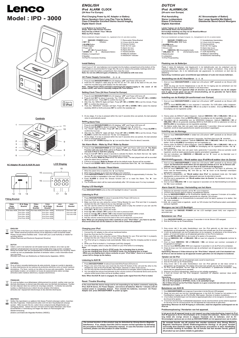 Page n°1 - Manuel utilisateur Lenco IPD-3000