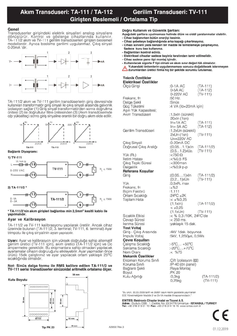 Page n°1 - Manuel utilisateur ENTES TV-111