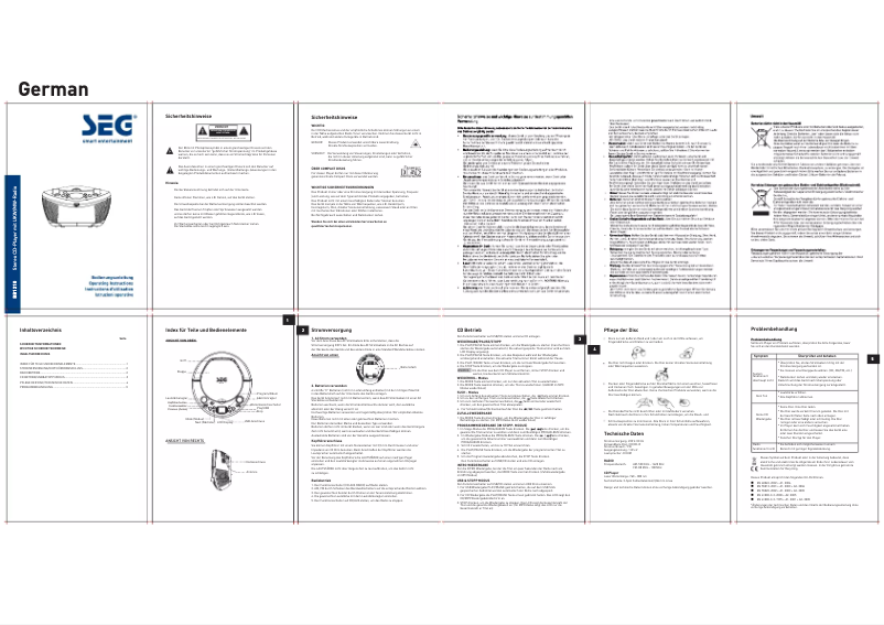 Page 1 de la notice Manuel utilisateur SEG Boombox BB 1210 (bl)